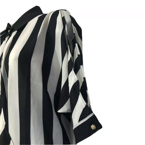 Line & Dot Stripe Long Sleeve Sheer Blouse Size M - Picture 2 of 6